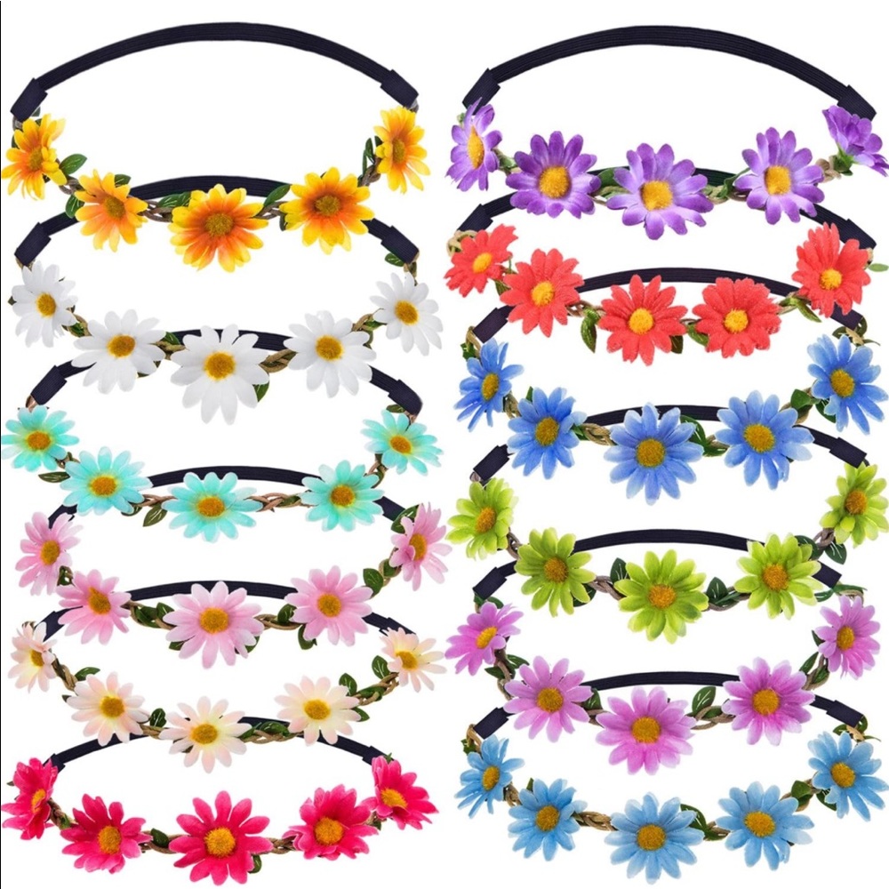 🌻✌🏿️12 PIECE BOHO FLOWER HEADBAND BUNDLE ASSORTED COLORS *NEW🌻✌🏿️